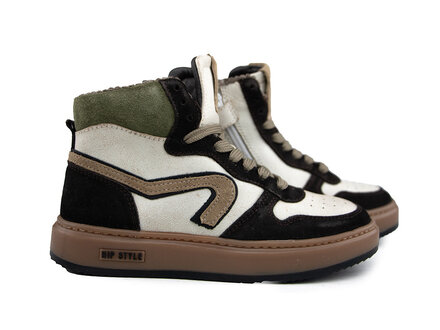 HIP Hip Hoge Sneaker Donkerbruin Combi HIP Hip Hoge Sneaker Donkerbruin Combi