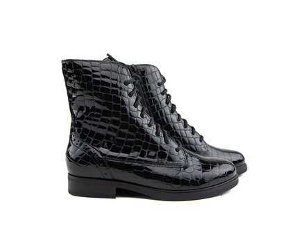Durea Durea Veterboot Zwart Croco K Durea Durea Veterboot Zwart Croco K