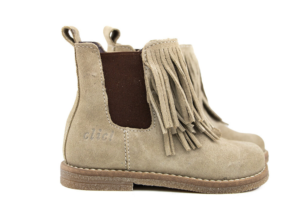 CLIC Clic Enkellaars Franje Taupe Suede