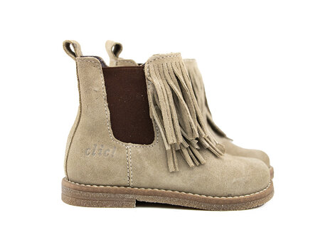 CLIC Clic Enkellaars Franje Taupe Suede CLIC Clic Enkellaars Franje Taupe Suede