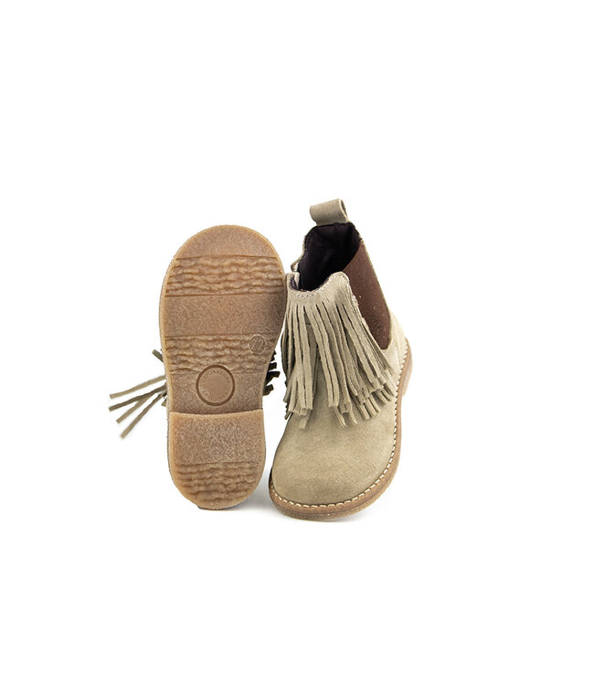 Clic Enkellaars Franje Taupe Suede