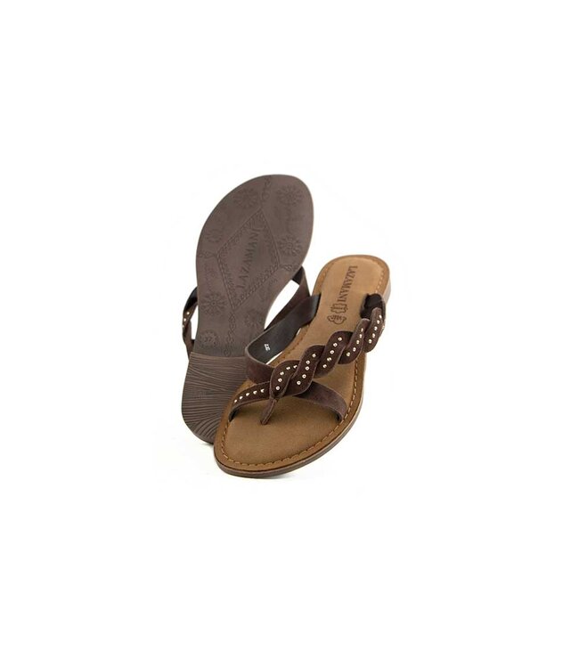 Lazamani Lena toe Slippers Small Studs Brown