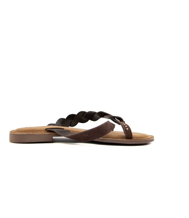 Lazamani Lena toe Slippers Small Studs Brown