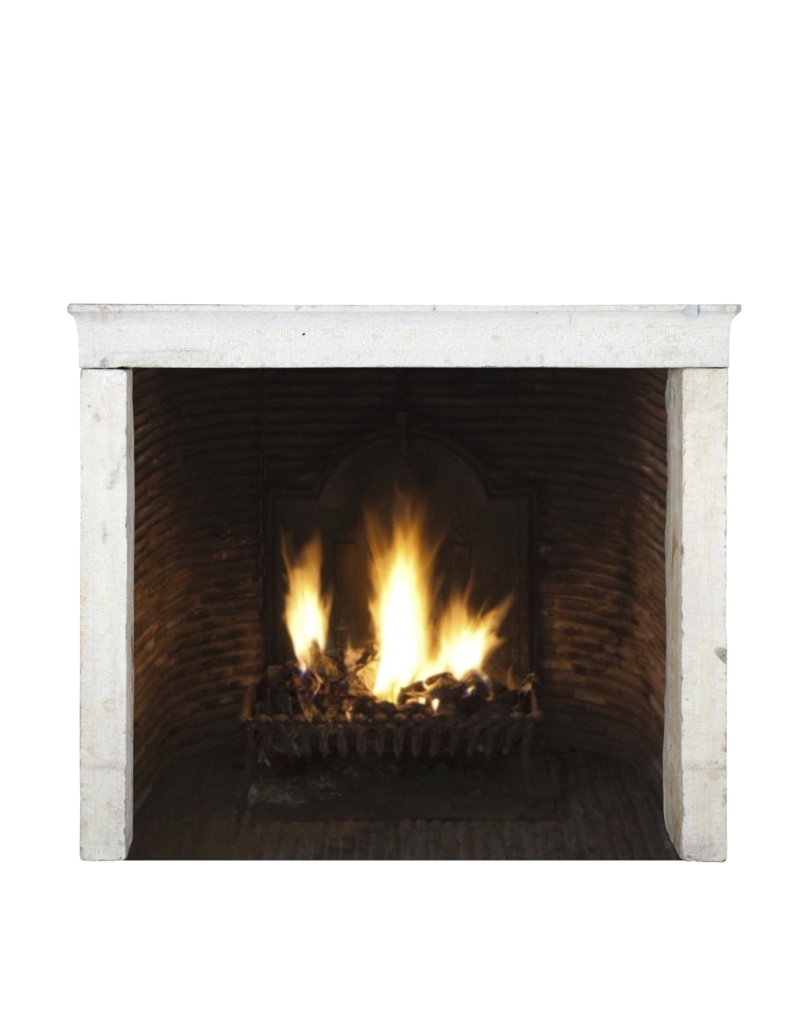 Straight Lined French Rustic Shiny Limestone Fireplace Mantle