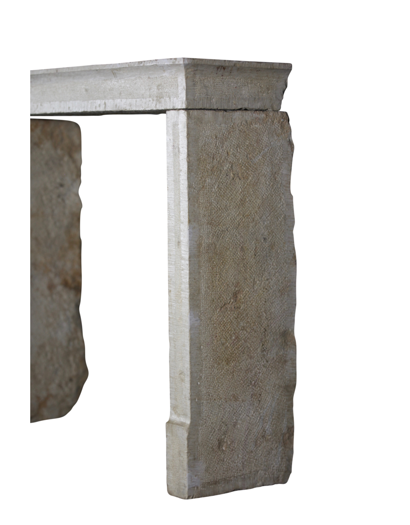 Straight Lined French Rustic Shiny Limestone Fireplace Mantle