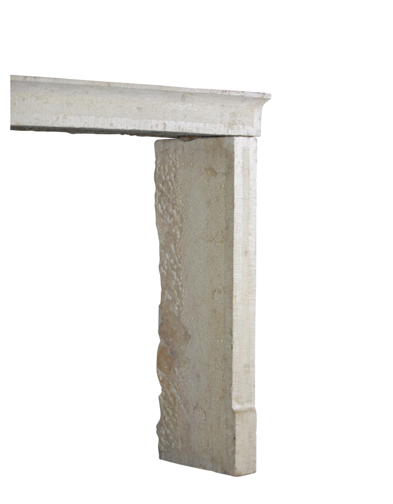 Straight Lined French Rustic Shiny Limestone Fireplace Mantle