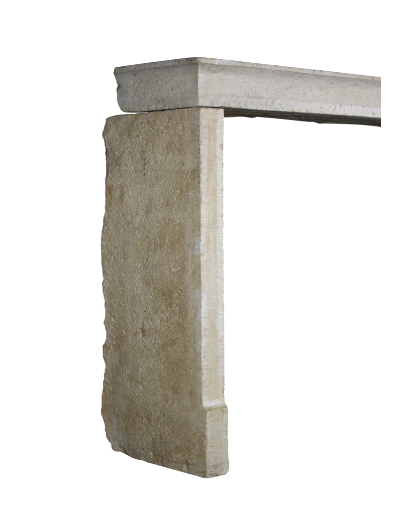 Straight Lined French Rustic Shiny Limestone Fireplace Mantle