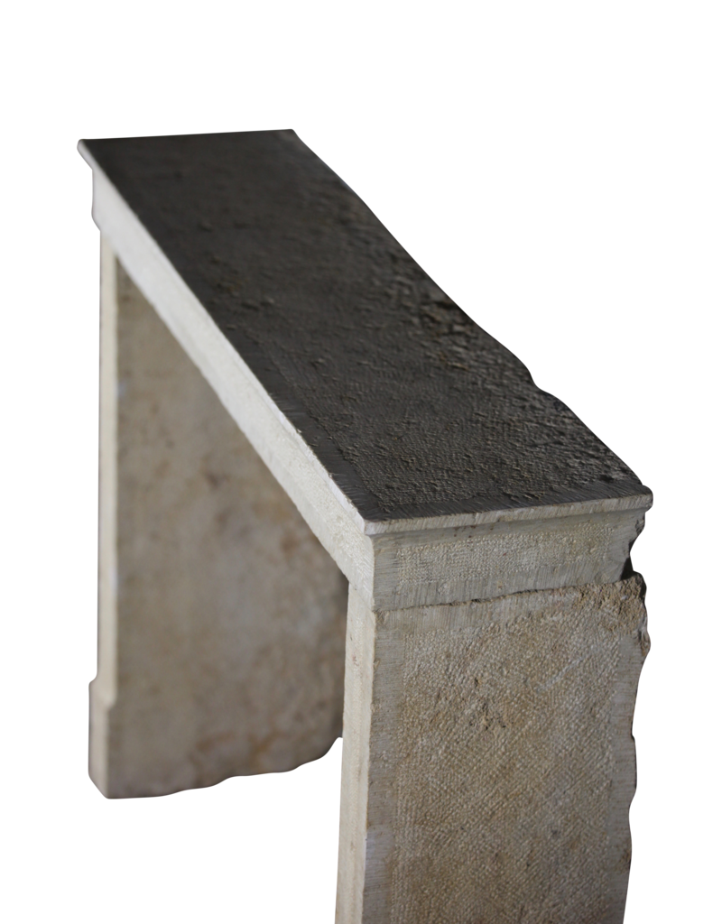 Straight Lined French Rustic Shiny Limestone Fireplace Mantle