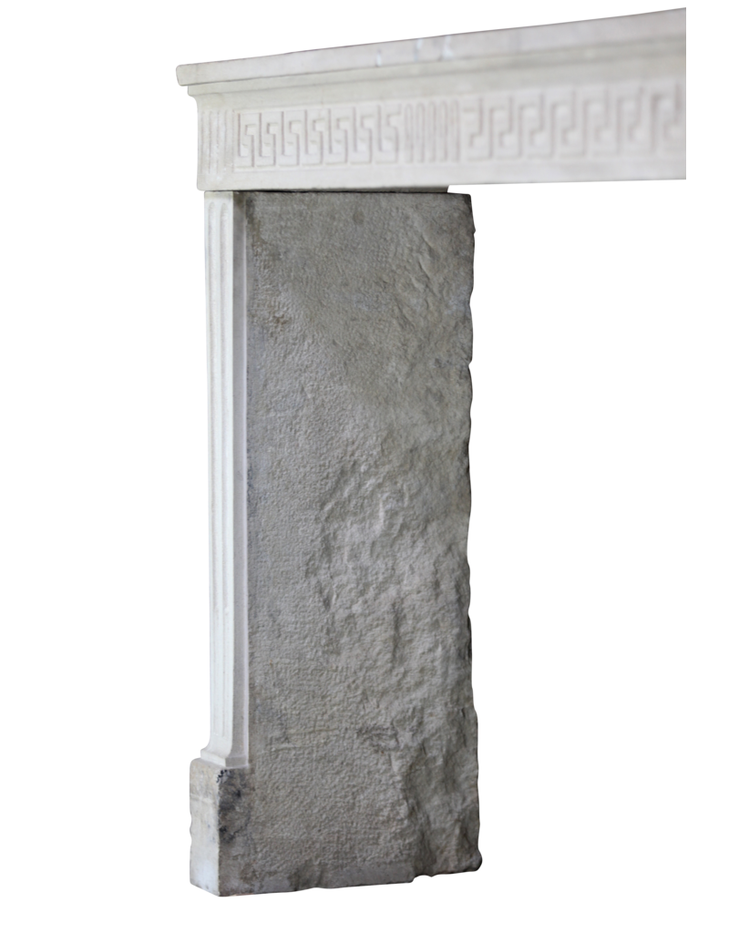 Timeless French Rustic Classic Limestone Fireplace Surround Greek Key