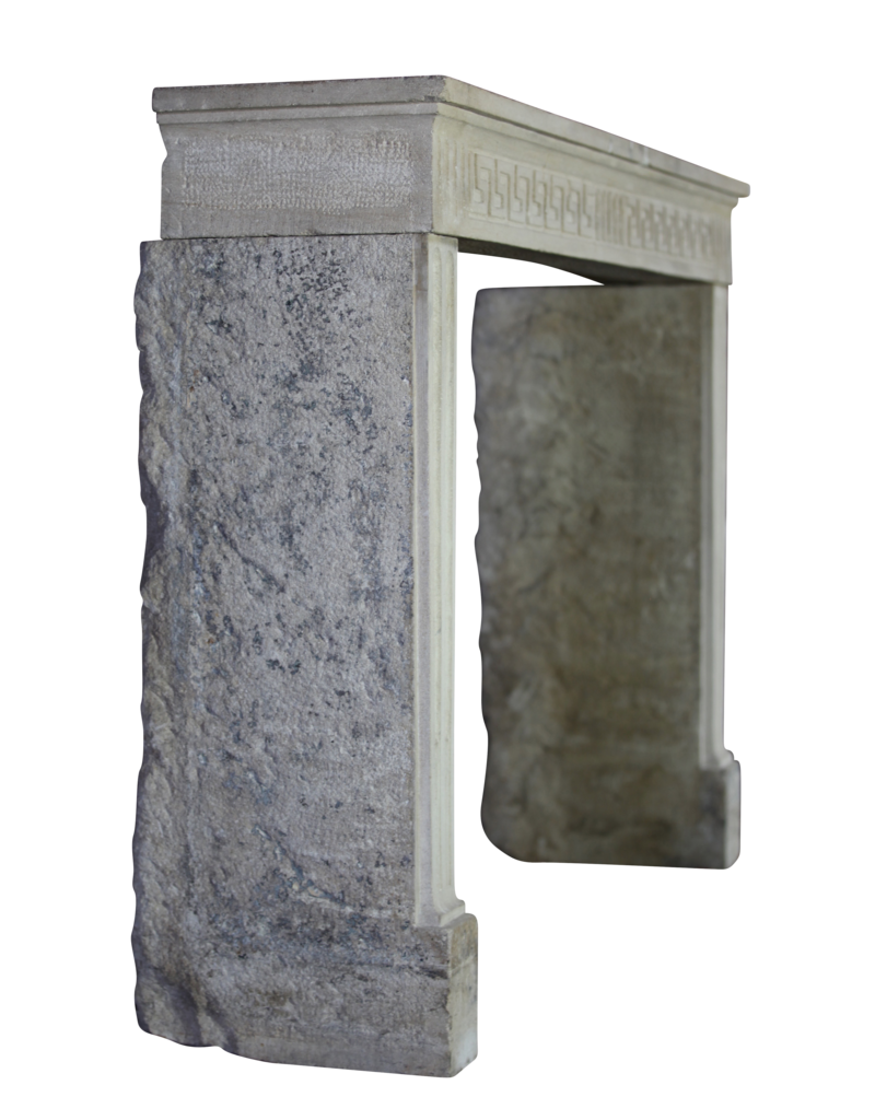 Timeless French Rustic Classic Limestone Fireplace Surround Greek Key