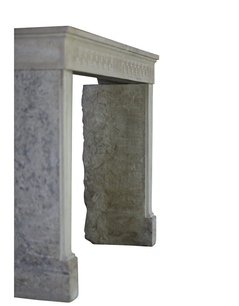 Timeless French Rustic Classic Limestone Fireplace Surround Greek Key