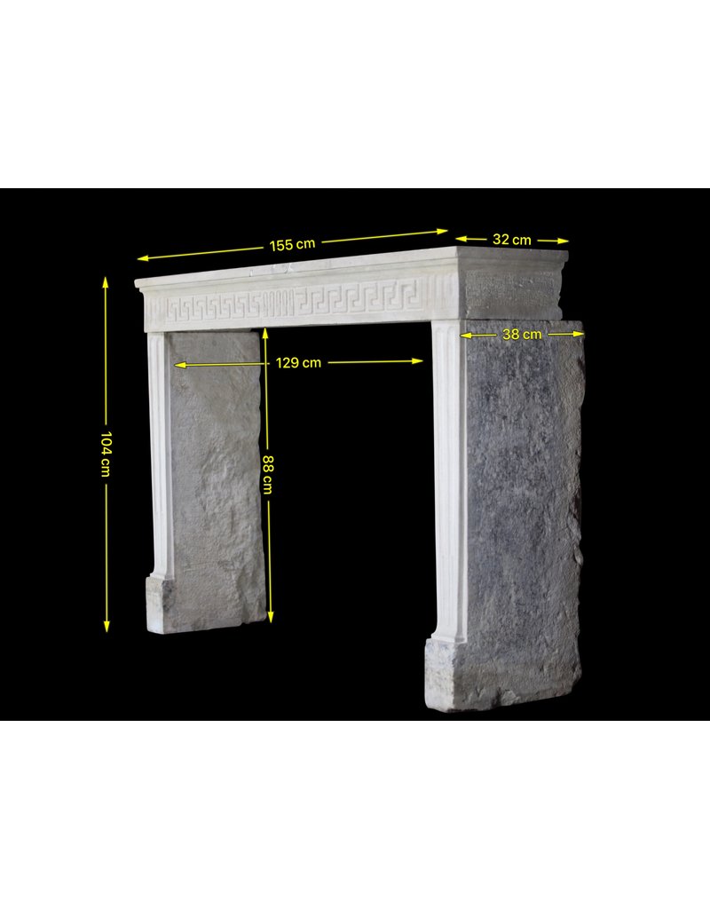 Timeless French Rustic Classic Limestone Fireplace Surround Greek Key
