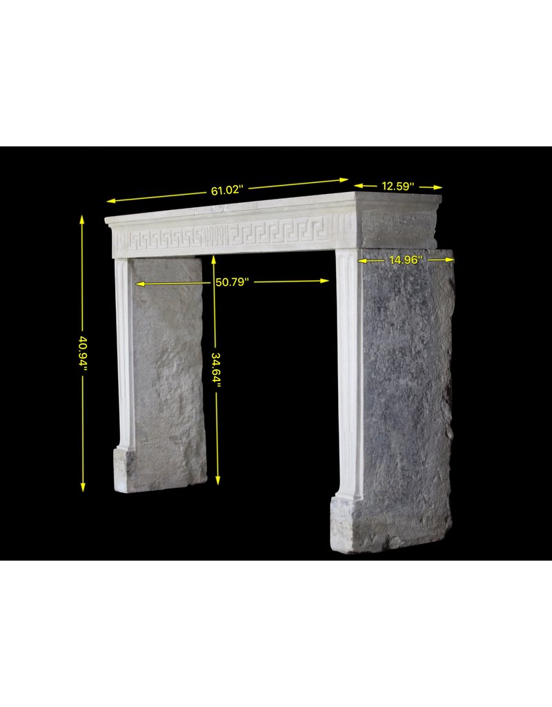 Timeless French Rustic Classic Limestone Fireplace Surround Greek Key
