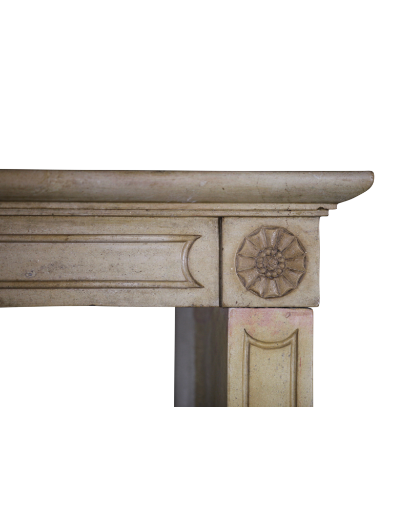 Maison Leon Van den Bogaert Französische Vintage-Kaminmaske aus honigfarbenem Kalkstein