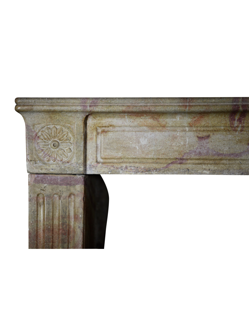 French Original Bicolor Stone Vintage Fireplace Mantle