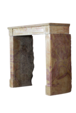 French Original Bicolor Stone Vintage Fireplace Mantle