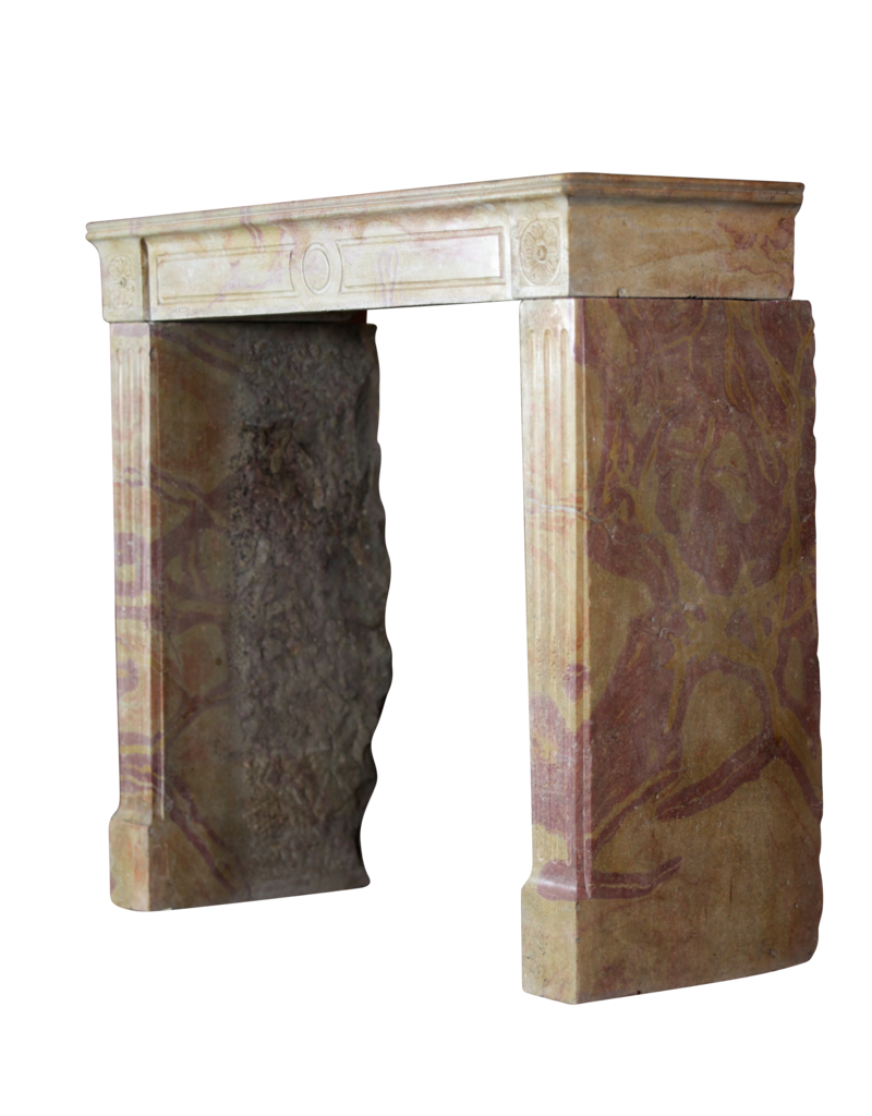 French Original Bicolor Stone Vintage Fireplace Mantle