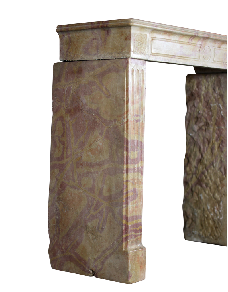 French Original Bicolor Stone Vintage Fireplace Mantle