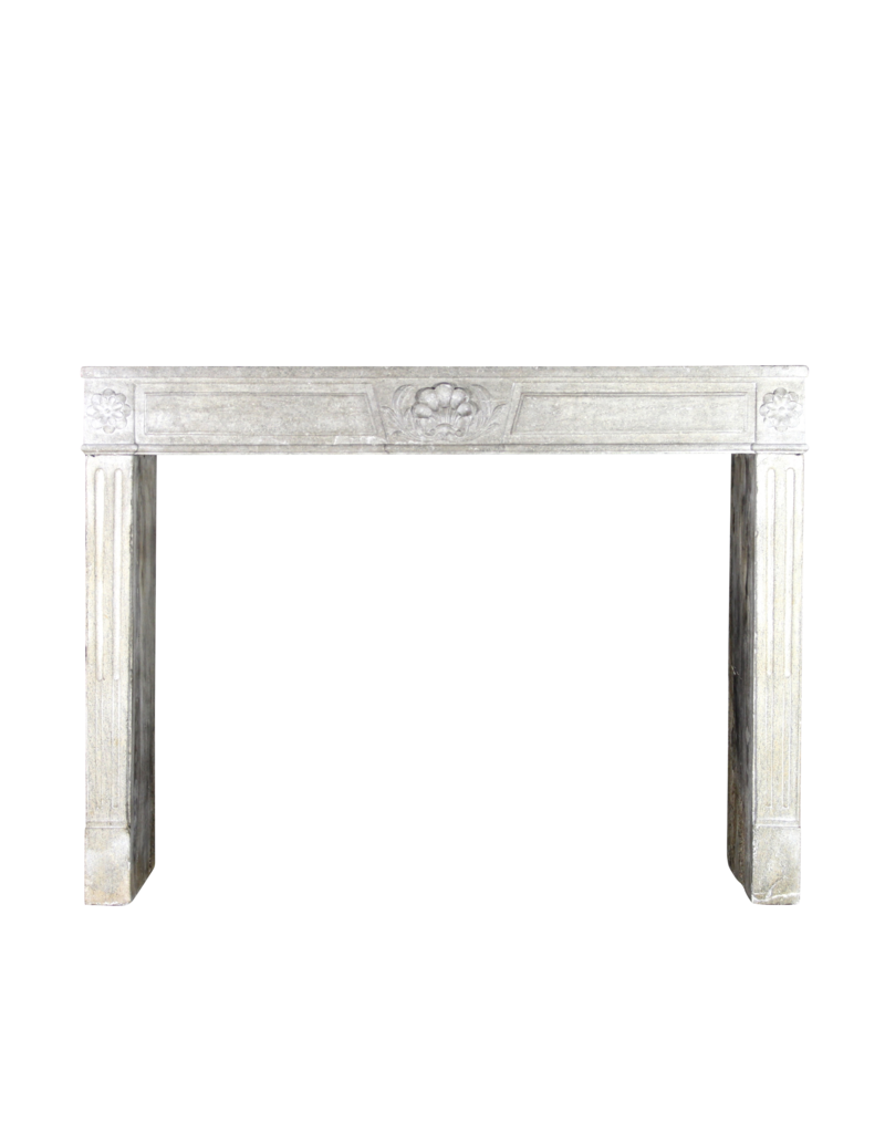 18Th Century French Fireplace In Hard Limestone