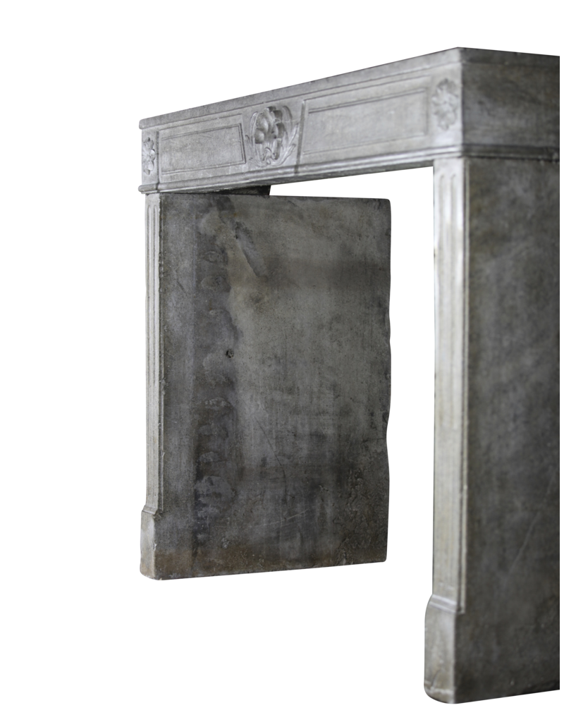 18Th Century French Fireplace In Hard Limestone