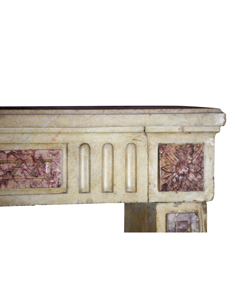 Classic French Bicolor Limestone And Marble Fireplace Surround