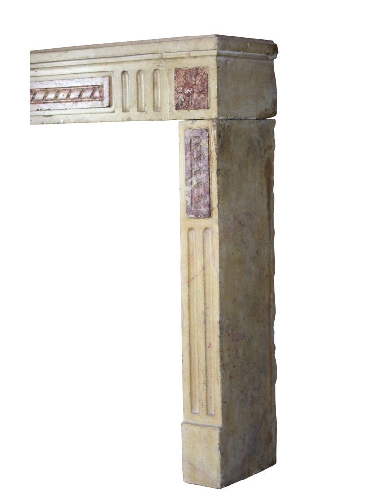 Classic French Bicolor Limestone And Marble Fireplace Surround