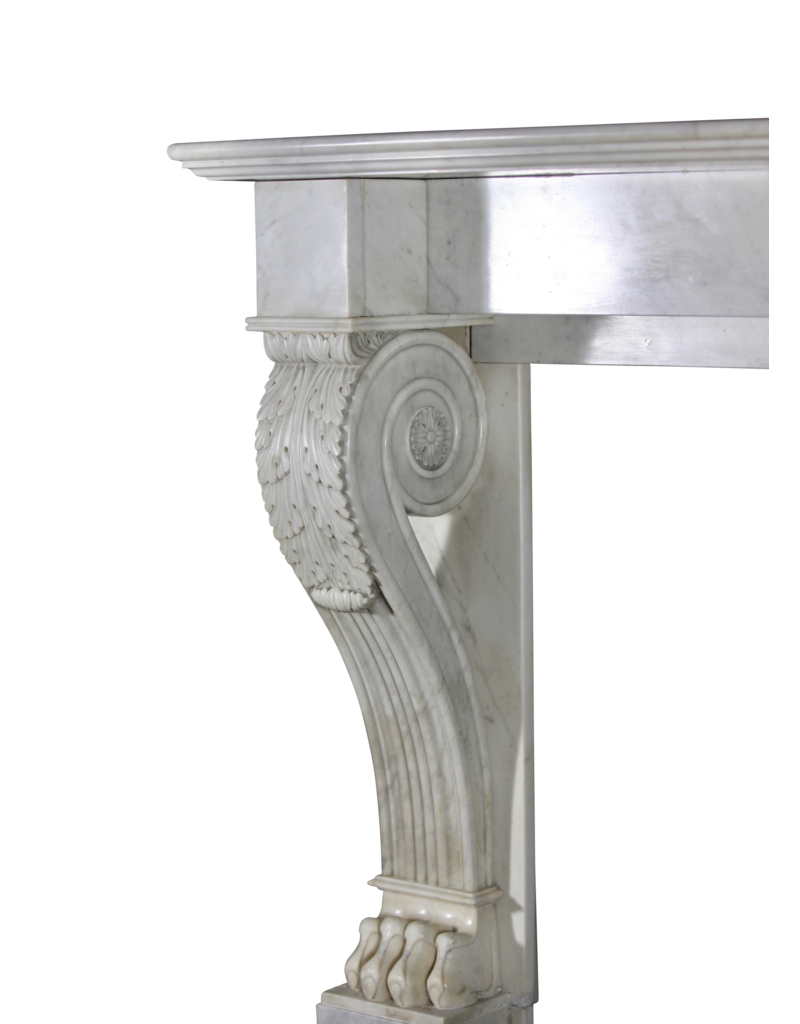 Unusual 19Th Century Elements Fireplace Mantle In White Marble