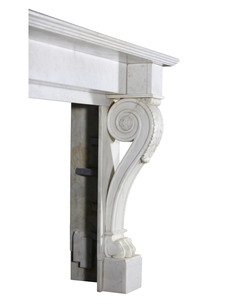 Unusual 19Th Century Elements Fireplace Mantle In White Marble