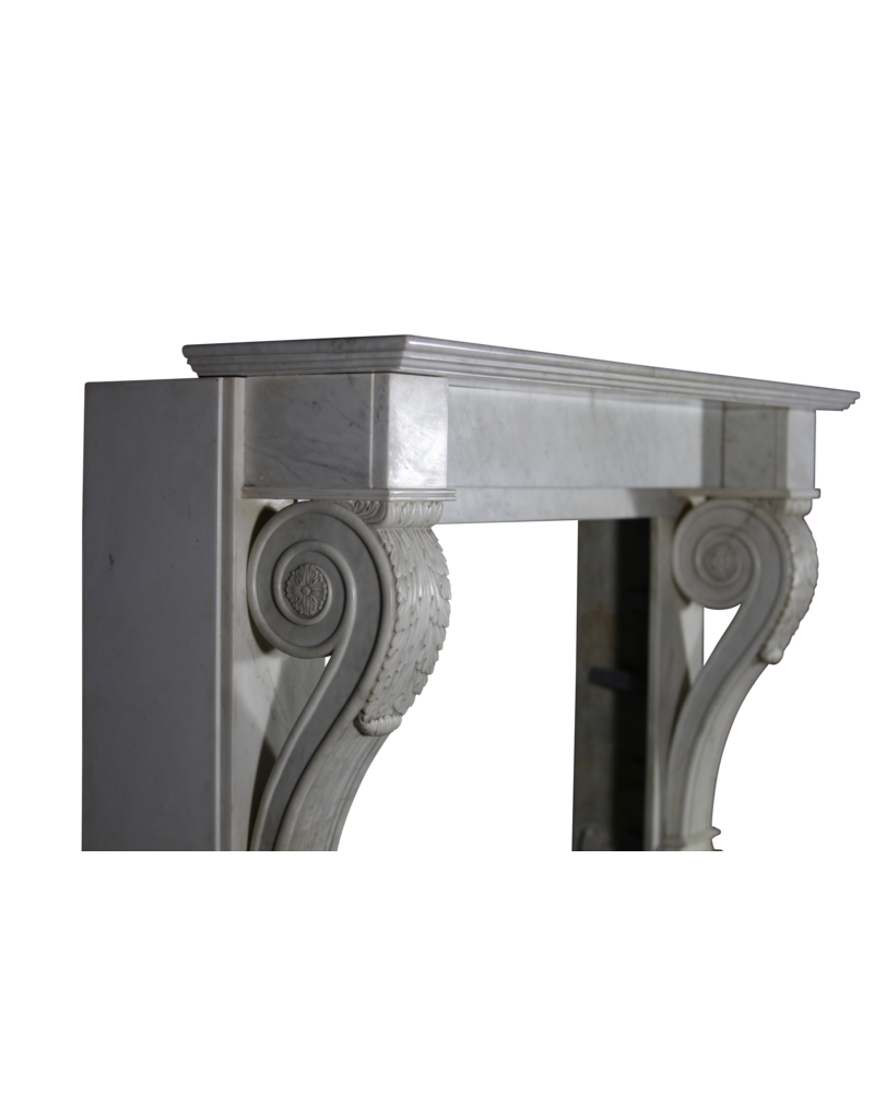 Unusual 19Th Century Elements Fireplace Mantle In White Marble