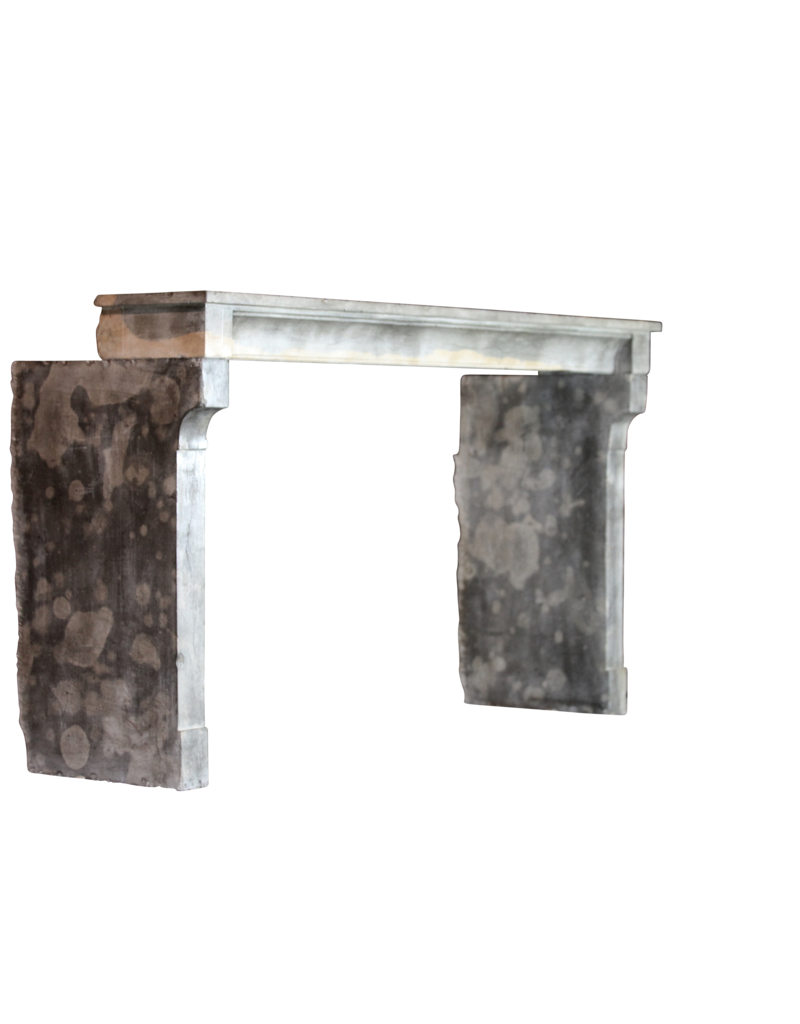 Wide Vintage French Bicolor Stone Fireplace Surround