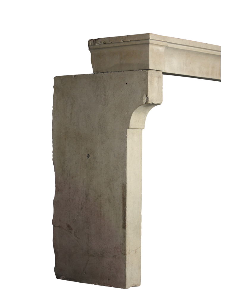 Wide French Vintage Limestone Fireplace Surround