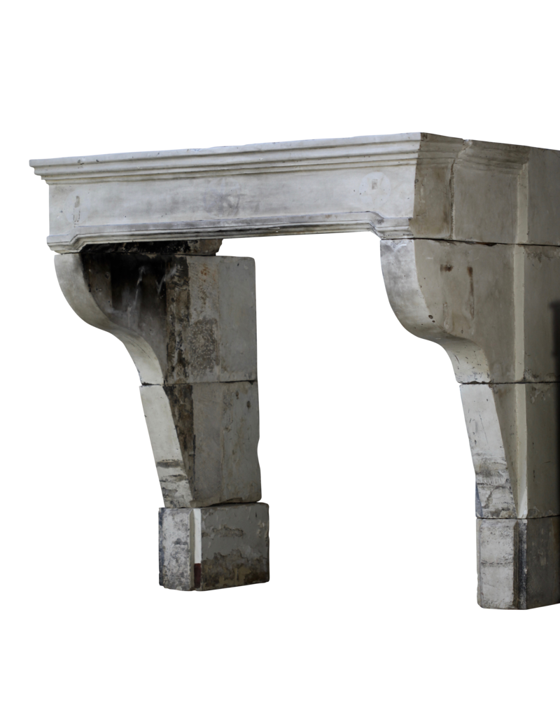 Vintage French Campagnard Limestone Fireplace Mantle