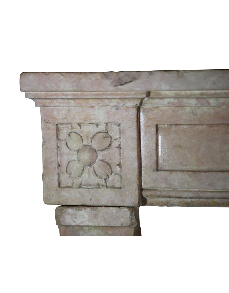 French Pink Marble Stone Vintage Fireplace Surround