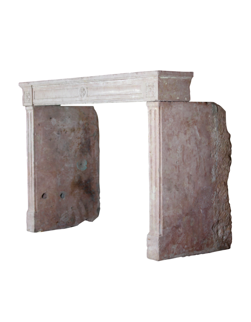 French Pink Marble Stone Vintage Fireplace Surround