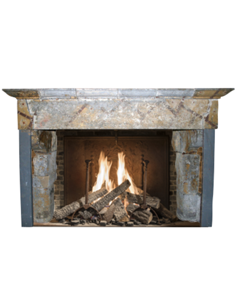 Massive French Country Style Antique Fireplace Surround In Hard Limestone