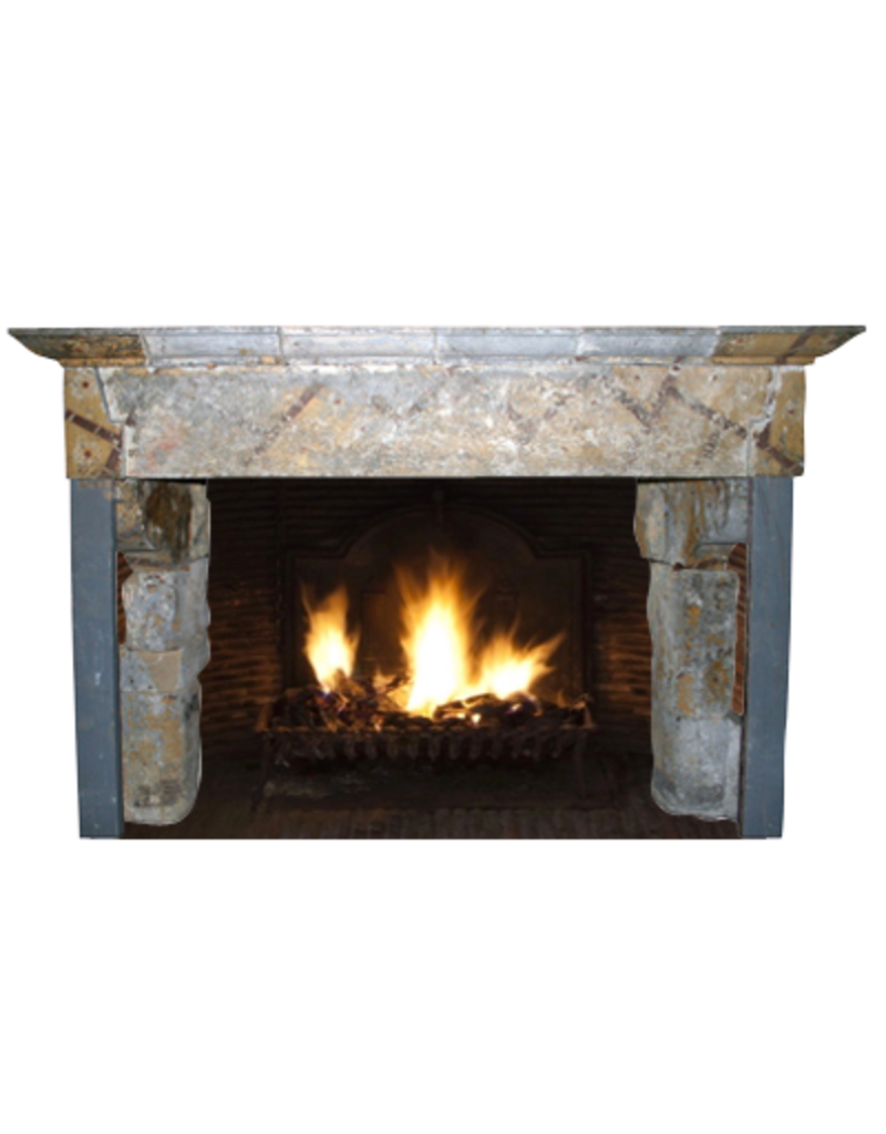 Massive French Country Style Antique Fireplace Surround In Hard Limestone