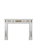 A Statuary White Marble French Vintage Fireplace Surround With Brass