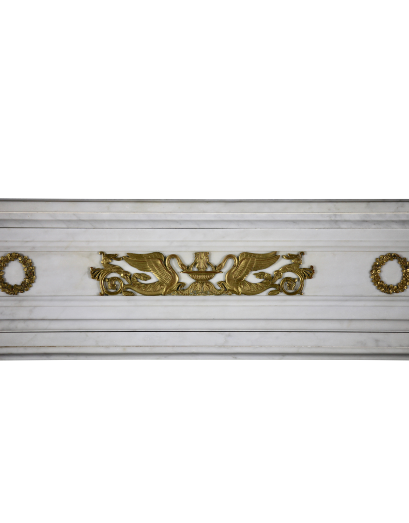 A Statuary White Marble French Vintage Fireplace Surround With Brass