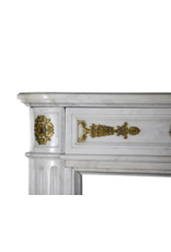 A Statuary White Marble French Vintage Fireplace Surround With Brass