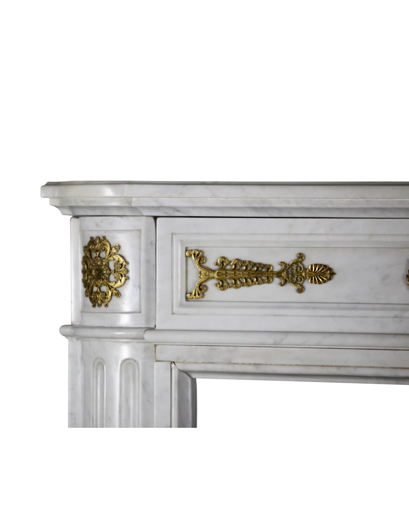 A Statuary White Marble French Vintage Fireplace Surround With Brass