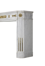 A Statuary White Marble French Vintage Fireplace Surround With Brass