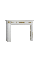 A Statuary White Marble French Vintage Fireplace Surround With Brass