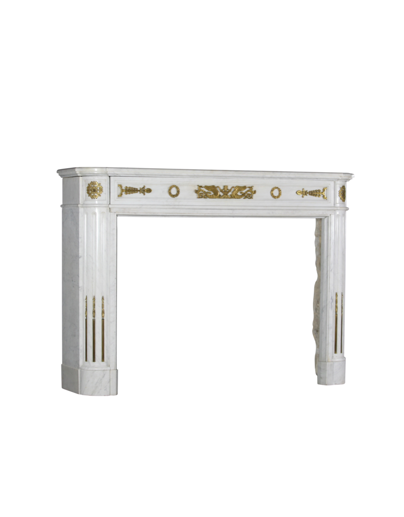 The Antique Fireplace Bank A Statuary White Marble French Vintage Fireplace Surround With Brass