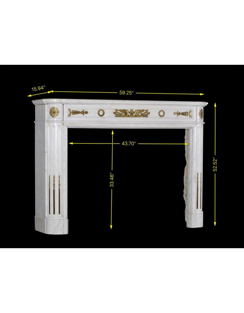 A Statuary White Marble French Vintage Fireplace Surround With Brass