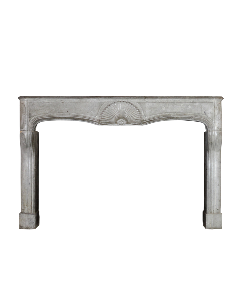 Grand 18Th Century French Antique Fireplace Surround In French Bleu Grey Hard Limestone