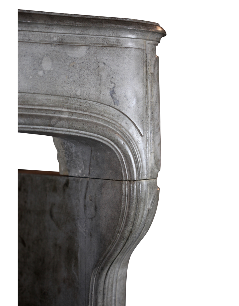 Grand 18Th Century French Antique Fireplace Surround In French Bleu Grey Hard Limestone