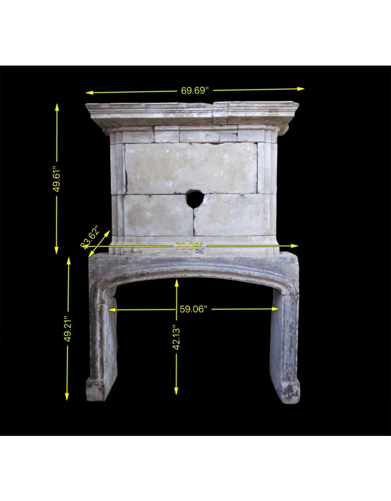 French 16Th Century Period Limestone Antique Fireplace Surround With Upper Mantle