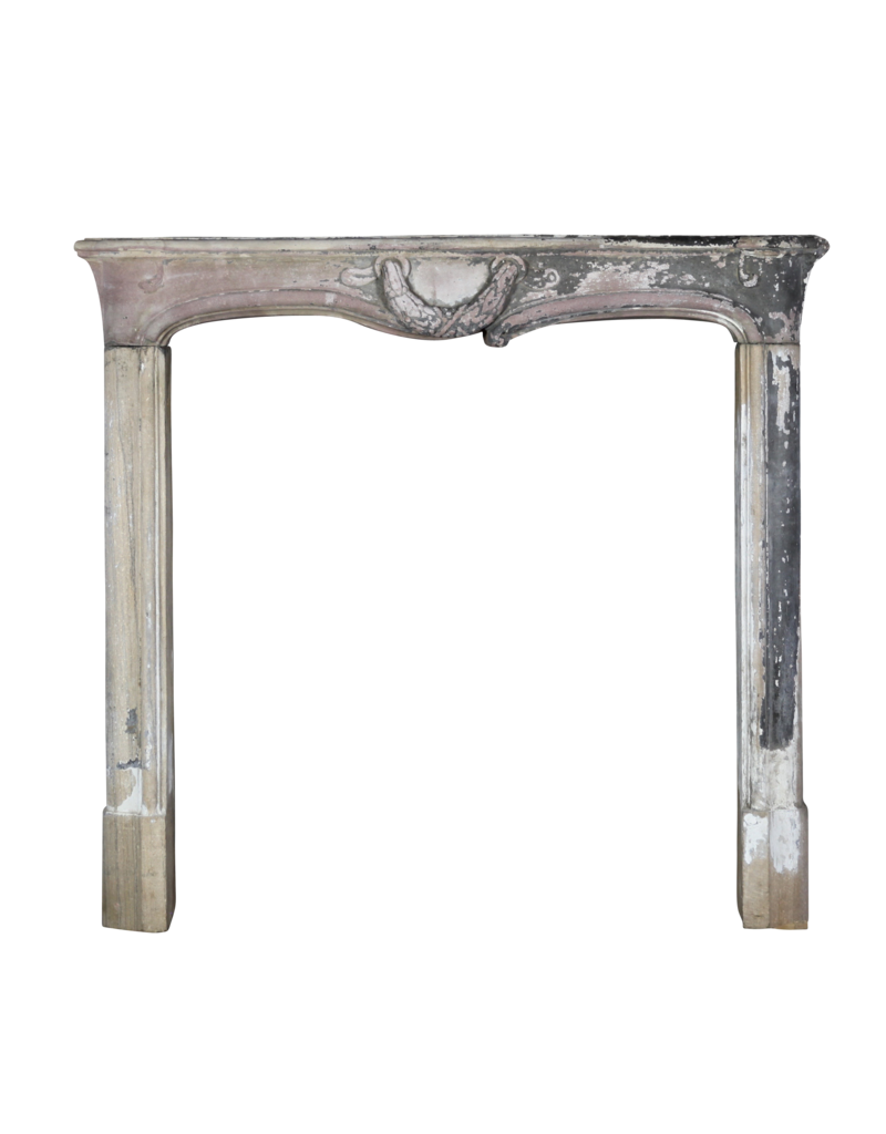 Small French Louis XVI Period Grey Stone Fireplace Mantle