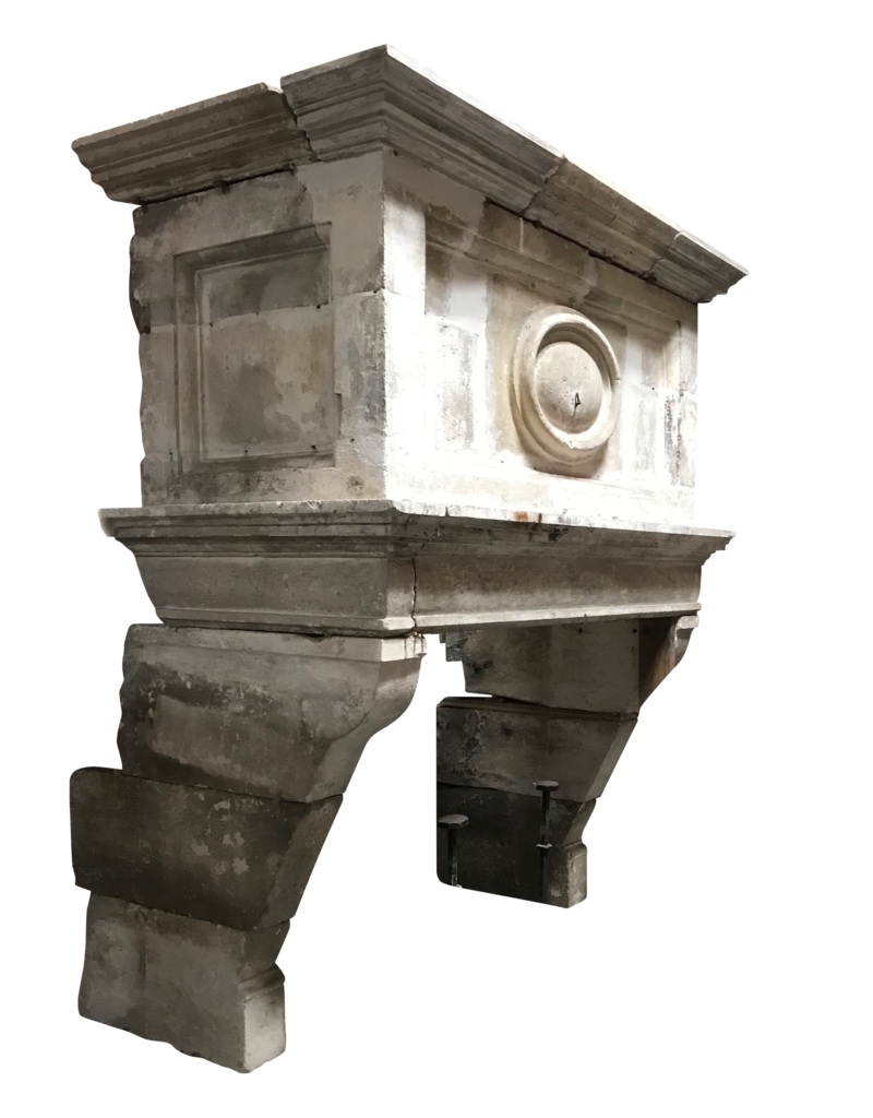 Strong 17Th Century French Antique Fireplace Surround In Limestone