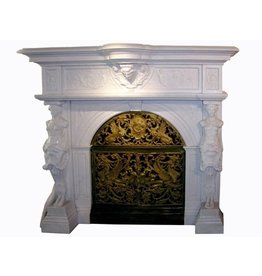 Grand 19Th Century Vintage Fireplace Surround In White Marble